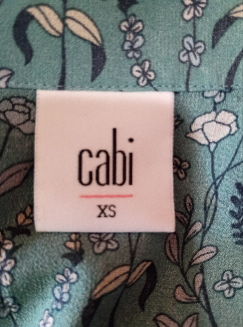 CAbi Ladies Teal Green Floral Long-Sleeve Button Front Blouse Sz XS - Picture 6 of 7